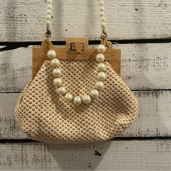 Handbags - Women's Nature Straw Bag Beach Handbag Pearl Chain Knit Shoulder Bag Handbags